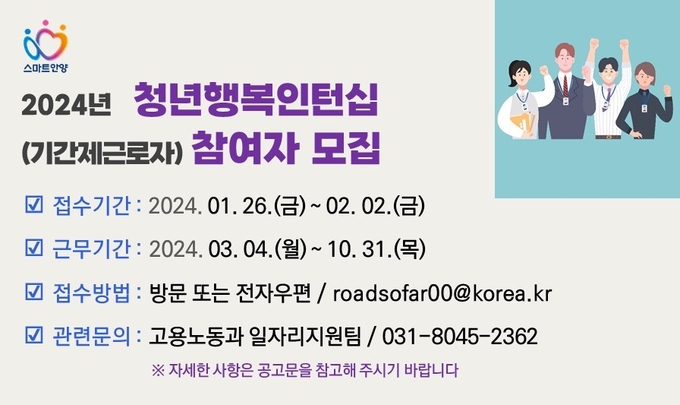 '청년행복 인턴십' 참여자 모집 포스터. (사진=안양시 제공)
