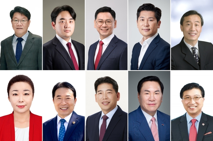 시계방향으로 고존수 민주·남동구갑 예비후보, 정승환 국힘·남동구갑 예비후보, 용혜랑 진보·남동구갑 예비후보, 서정호 국힘·서구갑 예비후보, 윤지상 국힘·서구갑 예비후보, 손철운 국힘·부평구을 예비후보, 강창규 국힘·부평구을 예비후보, 유제홍 국힘·부평구갑 예비후보, 신은호 민주·부평구갑 예비후보, 공정숙 국힘·서구갑 예비후보. ( 사진 = 중앙선거관리위원회 제공 )