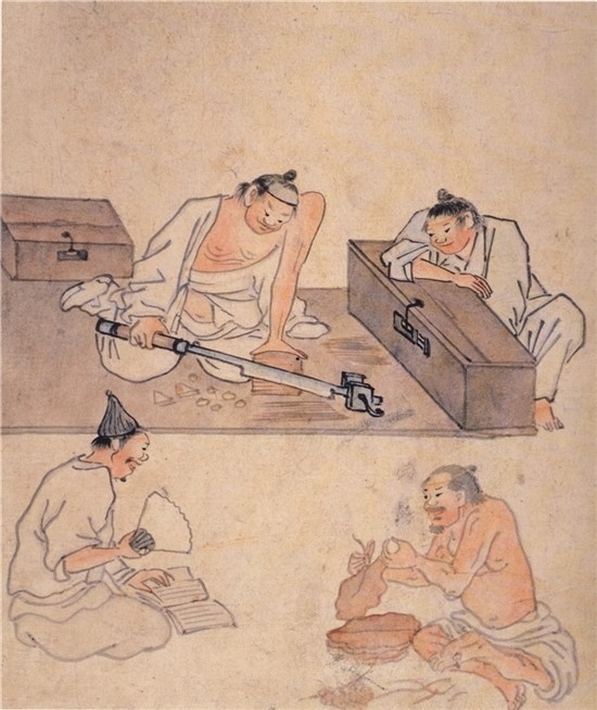 담배썰기. (사진=국립중앙박물관 단원화첩 제공)