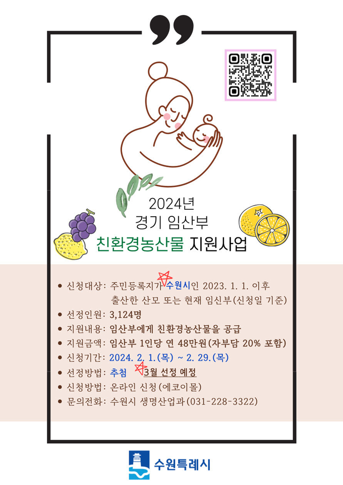 경기 임산부 친환경 농산물 지원사업 홍보물. (사진=수원시 제공)