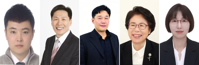 왼쪽부터 손호범 예비후보, 이병래 예비후보, 노현진 예비후보, 홍미영 예비후보, 허숙정 예비후보.