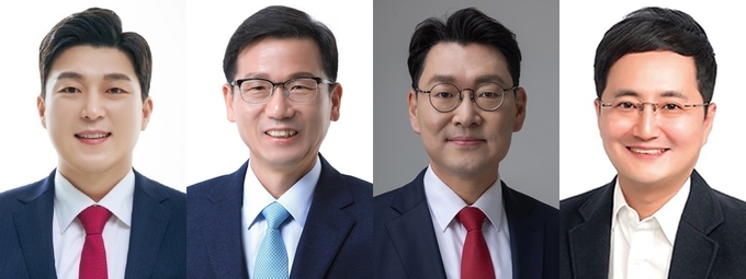 (왼쪽부터) 박진호 전 국힘 김포시갑 당협위원장, 유영록 전 김포시장, 김보현 전 대통령실 선임행정관, 김민 국제회의통역사. (사진=경기신문DB)