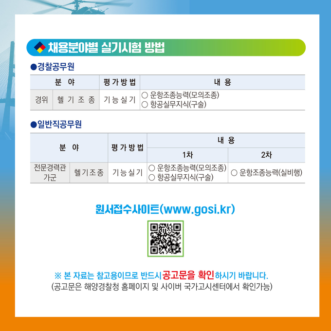 채용분야별 실기시험 방법 공고문 ( 사진 = 해양경찰청 제공 )