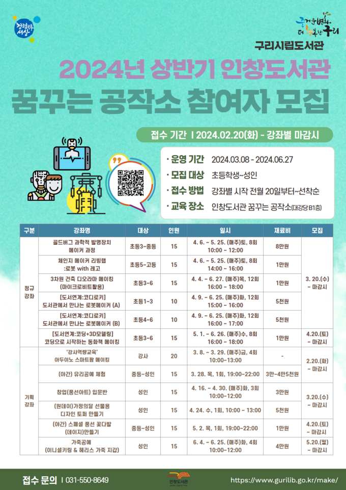 구리시는 인창도서관에 설치된 메이커스페이스 ‘꿈꾸는 공작소’에서 오는 3월부터 6월까지 계층별 맞춤형 메이커 프로그램을 운영한다.(사진=구리시 제공)