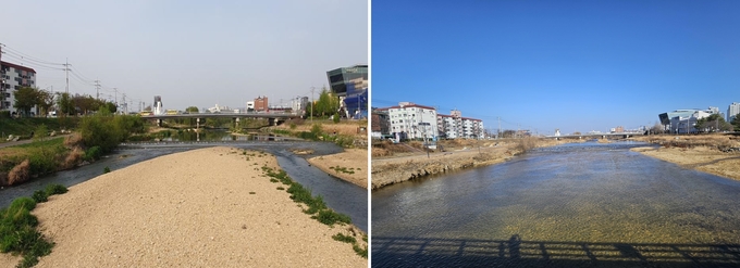 오산천 준설 전 후 모습. (사진=오산시 제공)