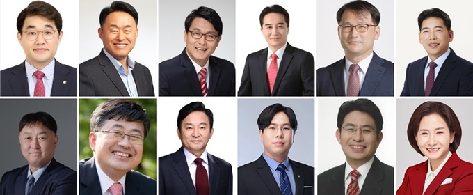 3일 기준 국민의힘 제22대 총선 인천지역 후보 확정자. 왼쪽부터 중구강화군옹진군 배준영, 동구미추홀구갑 심재돈, 동구미추홀구을 윤상현, 연수구갑 정승연, 남동구을 신재경, 부평구갑 유제홍, 부평구을 이현웅, 계양구갑 최원식, 계양구을 원희룡, 서구갑 박상수, 서구을 박종진, 서구병 이행숙. (지역구순) 