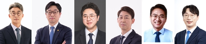 왼쪽부터 더불어민주당 부평구갑 노종면 예비후보, 서구을 이용우 예비후보, 중구강화군옹진군 이동학 예비후보, 남동구을 이훈기 예비후보, 부평구을 박선원 예비후보, 서구병 모경종 예비후보.