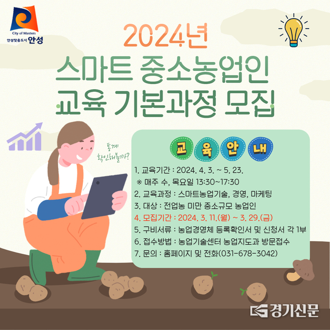 2024년 스마트 중소농업인 육성 기본과정 모집 포스터(사진=안성시 제공)