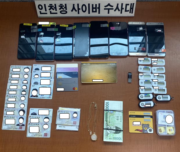 인천경찰청 사이버범죄수사대는 대포계좌를 유통한 이들에게 대포폰, 대포통장, 접근매체, 신분증 등을 압수했다. ( 사진 = 인천경찰청 제공 )