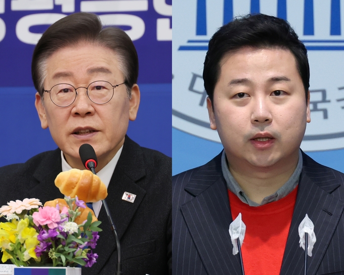 이재명 더불어민주당 대표(왼쪽)과 장예찬 국민의힘 부산 수영구 후보. (사진=연합뉴스)