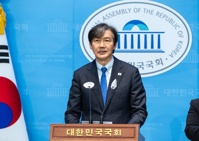 12일 국회 소통관에서 조국 조국혁신당 대표가 기자회견을 열고 한동훈 특검법 발의 계획을 발표하고 있다. (사진=조국혁신당 제공)