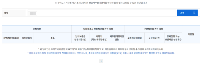  악성임대인 명단에 전세사기 의혹 임대인을 검색했으나 아무런 정보가 나타나지 않는 모습. (사진=HUG 안심전세포털 누리집 갈무리)
