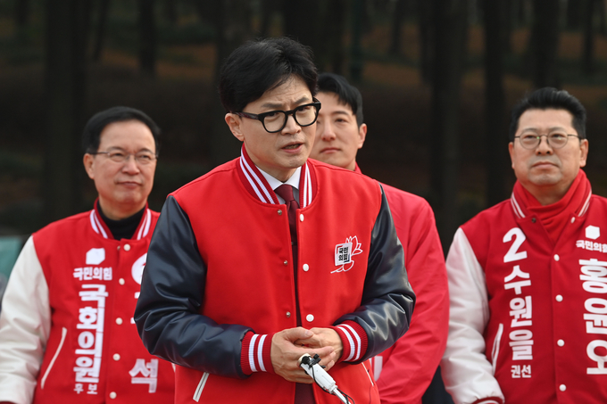 한동훈 국민의힘 비상대책위원장 겸 총괄선거대책위원장이 27일 오후 수원 올림픽공원에서 인사말을 하고 있다. (사진=옥지훈 기자)