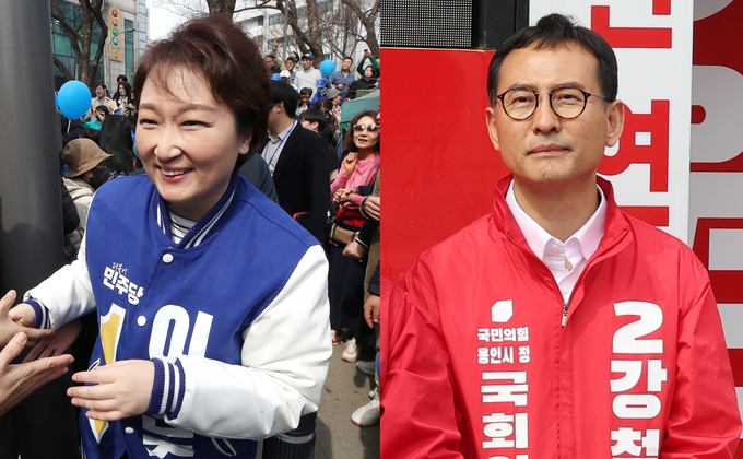 제22대 국회의원선거 용인정 지역구에 출마한 이언주(민주) 후보와 강철호(국힘) 후보. (사진=연합뉴스) 