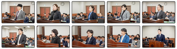 (상단 왼쪽부터) 원주영, 전혜연, 정현미, 이수련, 한근수, 김지훈(민), 박윤옥, 한송연, 손정자, 이진환 의원. (사진=남양주시의회 제공)