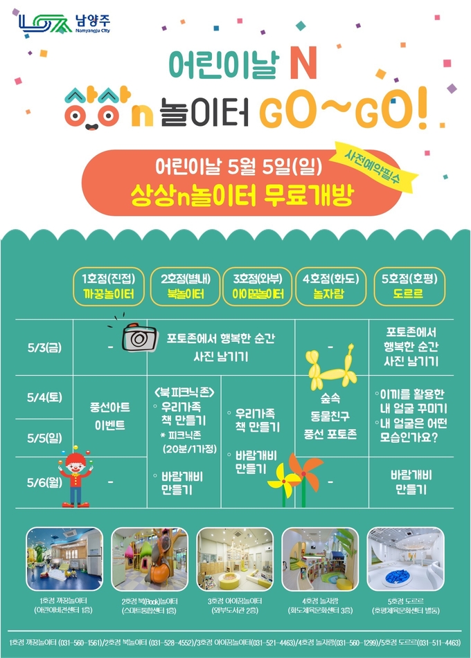 남양주시 어린이날 ‘상상N놀이터’ 이용 안내 포스터. (사진=남양주시 제공)