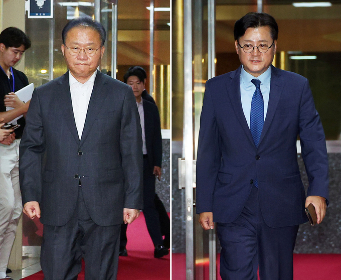 윤재옥 국민의힘 원내대표 겸 당대표 권한대행(왼쪽)과 홍익표 더불어민주당 원내대표. (사진=연합뉴스)