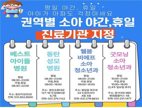 화성시가 현재 의료기관 4개소를 소아 야간・휴일 진료기관으로 운영 중이다. (사진=화성시 제공)