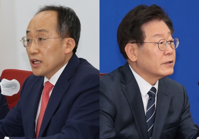 추경호 국민의힘 원내대표(왼쪽)과 이재명 더불어민주당 대표. (사진=연합뉴스)