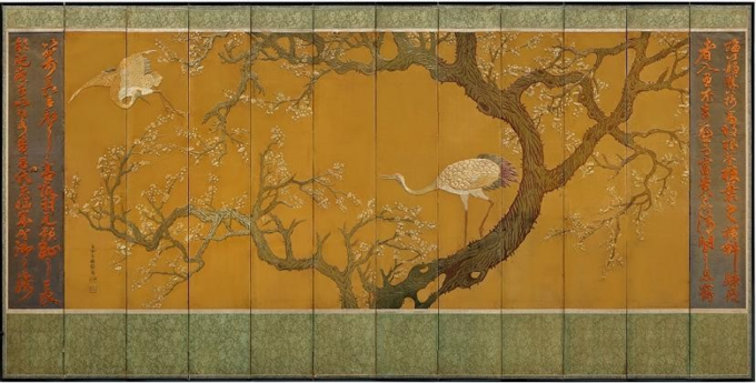 김규진 외, '자수 매화도 병풍', 1870년대-1930년대, MMCA. (사진=국립현대미술관 제공)