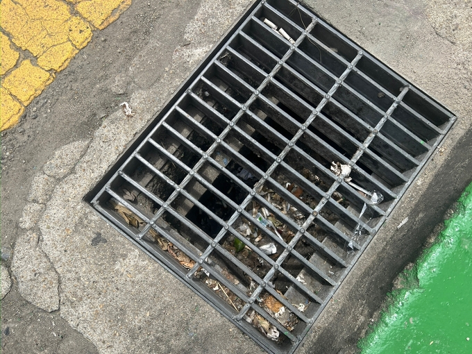 30일 수원시 원천동 소재 보행로 빗물받이에 담배꽁초, 생활쓰레기가 버려져 있는 모습. (사진=장진 기자)