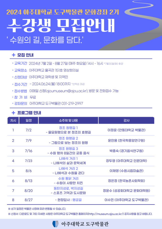 ‘수원의 길, 문화를 담다’ 홍보물. (사진=아주대학교 제공)