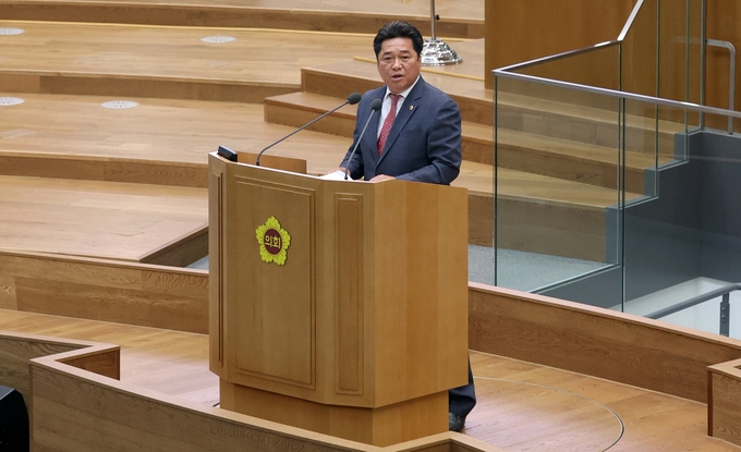 김호겸(국힘·수원5) 경기도의원이 12일 경기도의회에서 열린 제375회 정례회 제2차 본회의에서 5분 발언을 하고 있다. (사진=경기도의회 제공)