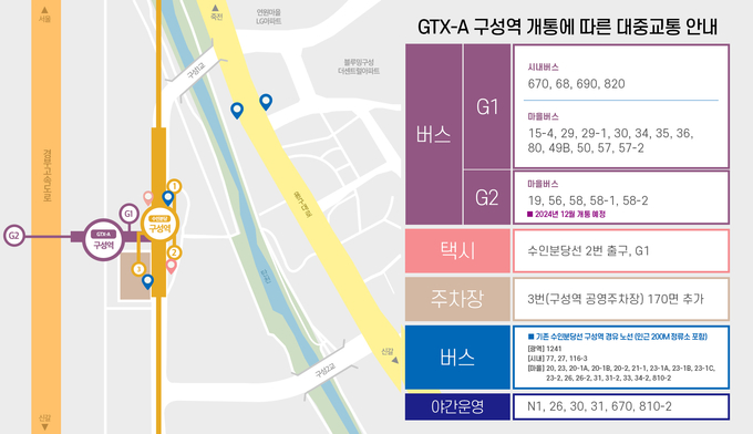 용인특례시는 오는 29일 개통하는 GTX-A 구성역을 시민들이 편리하게 이용하도록 6개 노선버스를 새벽 1시 10분까지 운행하기로 했다. (사진=용인시 제공)