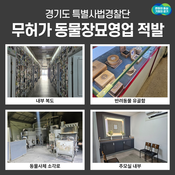 19일 경기도 특별사법경찰단이 안산시 소재 무허가 동물장묘업 영업장을 적발했다. (사진=경기도 제공)