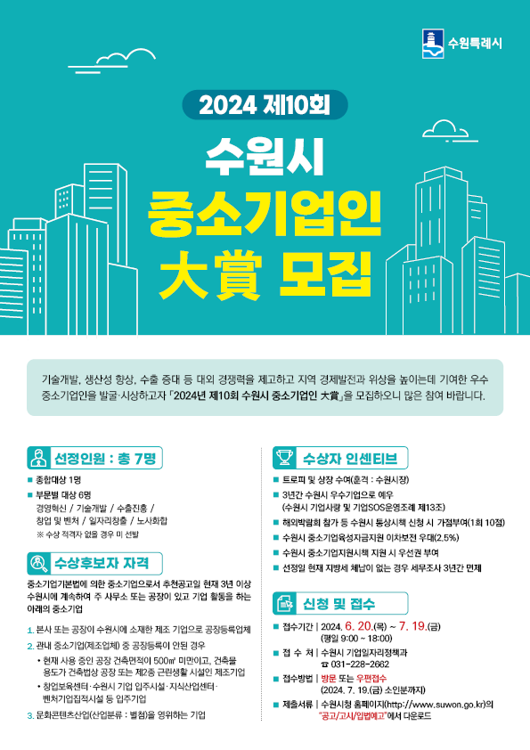 ‘제10회 수원시 중소기업인 대상’ 홍보물. (사진=수원시 제공)