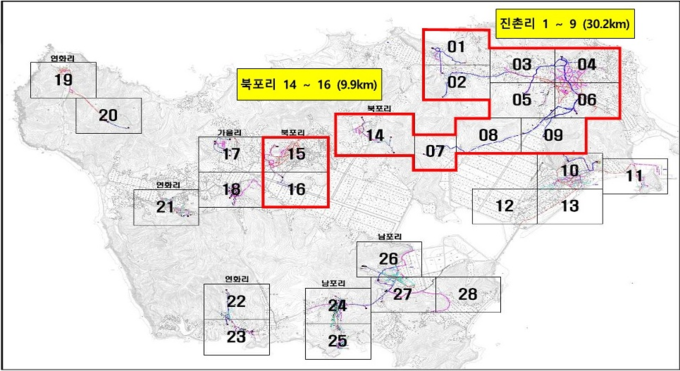 백령면 ‘마을수도 GIS’ 데이터베이스 시범구역 위치도. ( 사진 = 인천시 제공 )