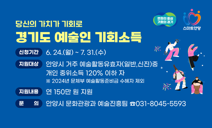 '경기도 예술인 기회소득' 대상자 모집 포스터. (사진=안양시 제공)