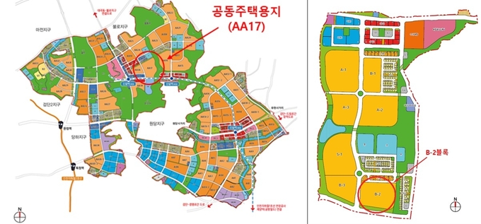(왼쪽)검단신도시 AA17블록 위치도 (오른쪽)검암역세권 B-2블록 위치도 ( 사진 = iH 제공 )