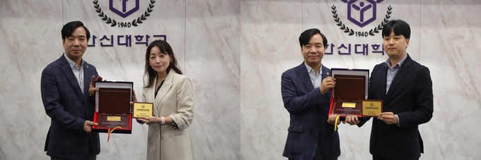 2023학년도 신진 연구우수교수로 선정된 (왼쪽)최은경 교수와 (오른쪽)안현 교수. (사진=한신대학교 제공)