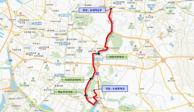 심야전용버스 N50번 별밤버스 노선도. ( 사진 = 인천시 제공 )