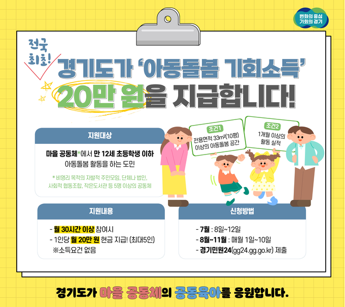 경기도 아동돌봄 기회소득 참여자 모집 홍보 자료. (자료=경기도 제공) 