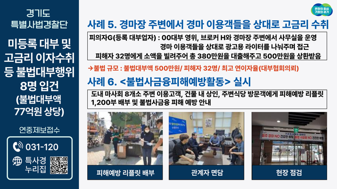 경기도 특별사법경찰단이 적발한 도내 불법대부업자 사례 중 일부. (사진=경기도 제공)