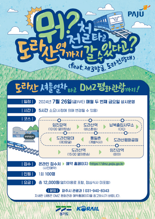 파주시는 경기도, 한국철도공사(코레일)와 협력해 2024년 임진강~도라산 구간 왕복열차 운영 및 디엠지(DMZ) 평화관광을 연계 추진하겠다고 밝혔다. (사진=파주시 제공)