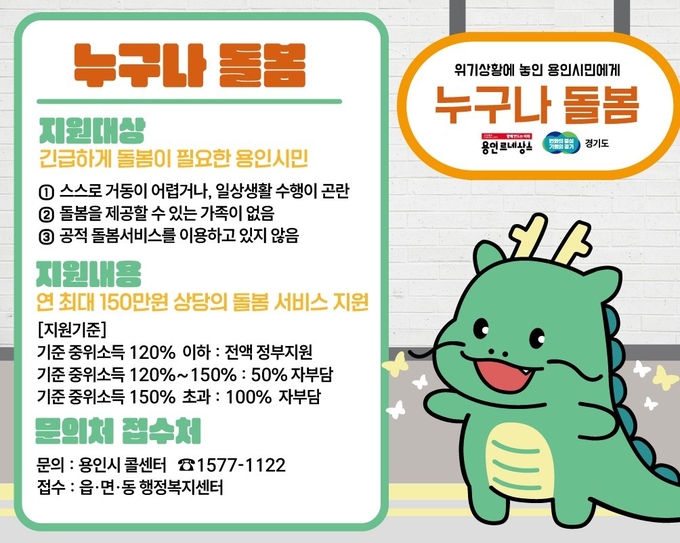 용인특례시는 최근 증가하고 있는 돌봄 사각지대에 놓인 시민들을 돕기 위해 소득·연령 제한 없이 돌봄서비스를 제공하는 ‘누구나 돌봄’ 사업을 지난 1월부터 시행하고 있다고 7월 31일 밝혔다. (사진=용인시 제공)