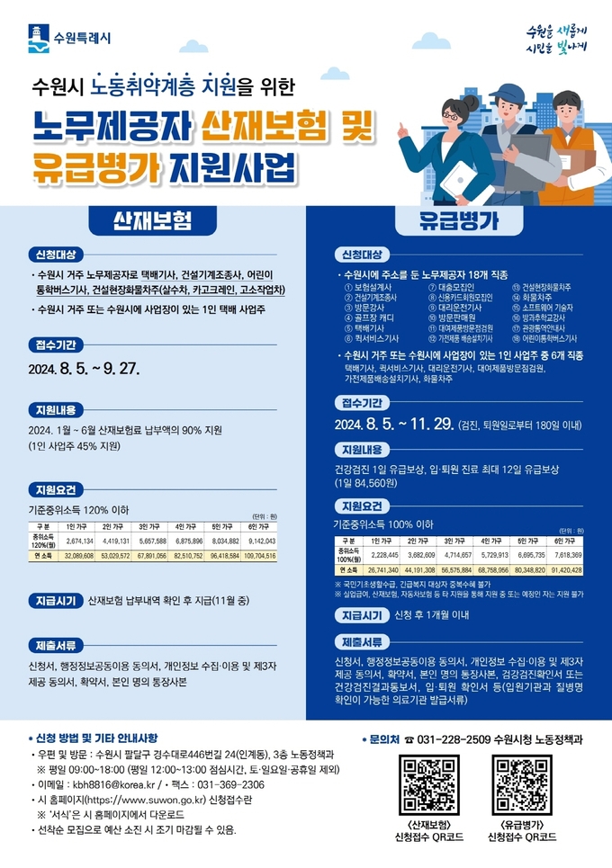 수원시 '노무제공자 산재보험, 유급병가 지원사업' 홍보물. (사진=수원시 제공)