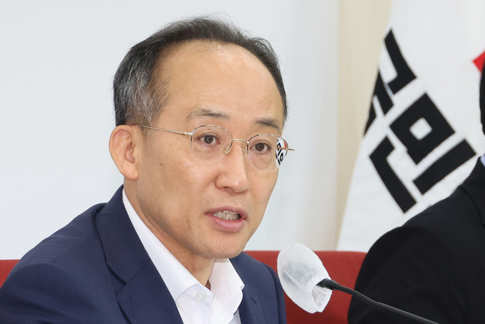 추경호 국민의힘 원내대표가 7일 오전 국회 원내대표실에서 기자간담회를 열어 8월 임시국회 '여야 정쟁 중단 선언'을 야당에 제안하고 있다. (사진=연합뉴스)