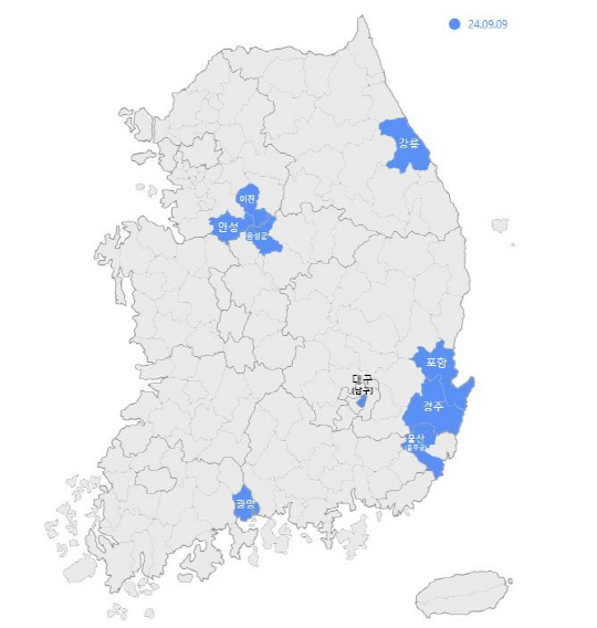 8월 미분양 관리지역. (사진=주택도시보증공사 제공)
