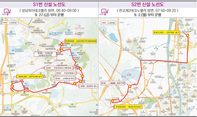 성남시 출근전용 급행 S1 S2 신설 노선도. (사진=성남시 제공)