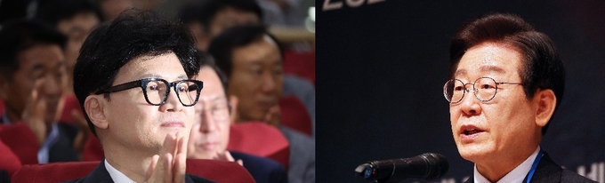 한동훈 국민의힘 대표(왼쪽)와 이재명 더불어민주당 대표(오른쪽) (사진=연합뉴스)