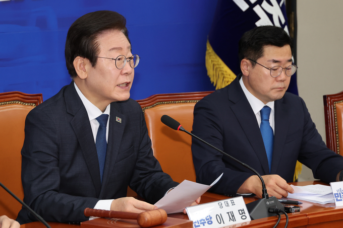 이재명 더불어민주당 대표가 9일 오전 서울 여의도 국회에서 열린 최고위원회의에서 발언하고 있다. (사진=연합뉴스)