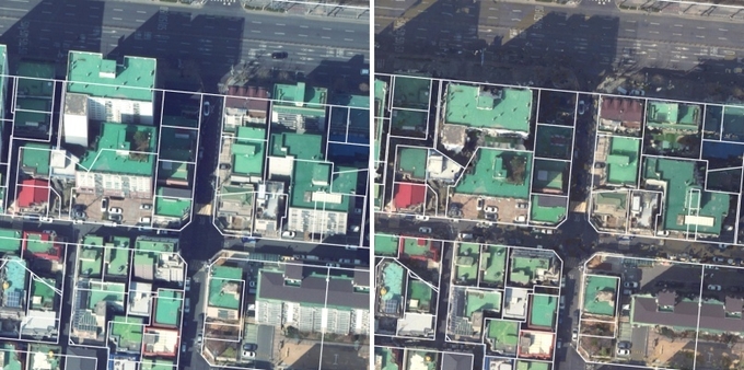 기존 정사영상(왼쪽)과 개선된 수직영상(오른쪽). ( 사진 = 인천시 제공 ) 