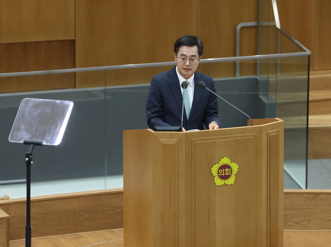 23일 경기도의회 제378회 임시회에서 김동연 경기도지사가 발언하고 있다. (사진=경기도 제공)