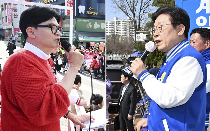 유권자 지지 호소하는 한동훈과 이재명 (사진=연합뉴스)