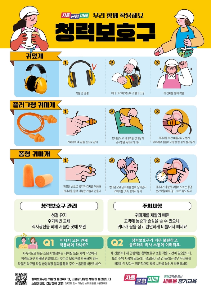 30일 경기도교육청이 배포한 청력보호구 착용 교육자료. (사진=경기도교육청 제공)
