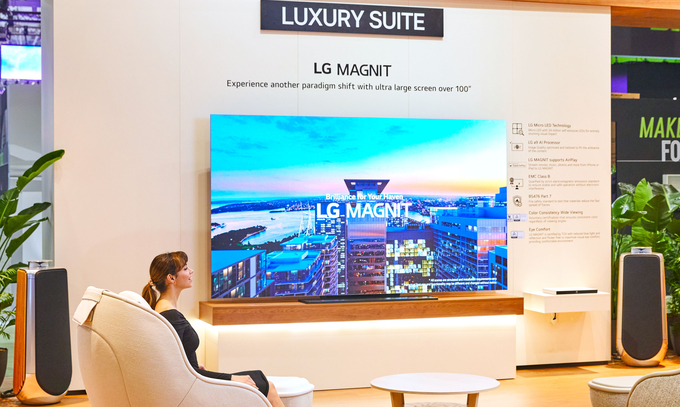  LG전자가 올 초 바르셀로나에서 열린 ISE 2024에서 선보인 홈시네마용 마이크로 LED 'LG 매그니트(MAGNIT)'. (사진=LG전자 제공)